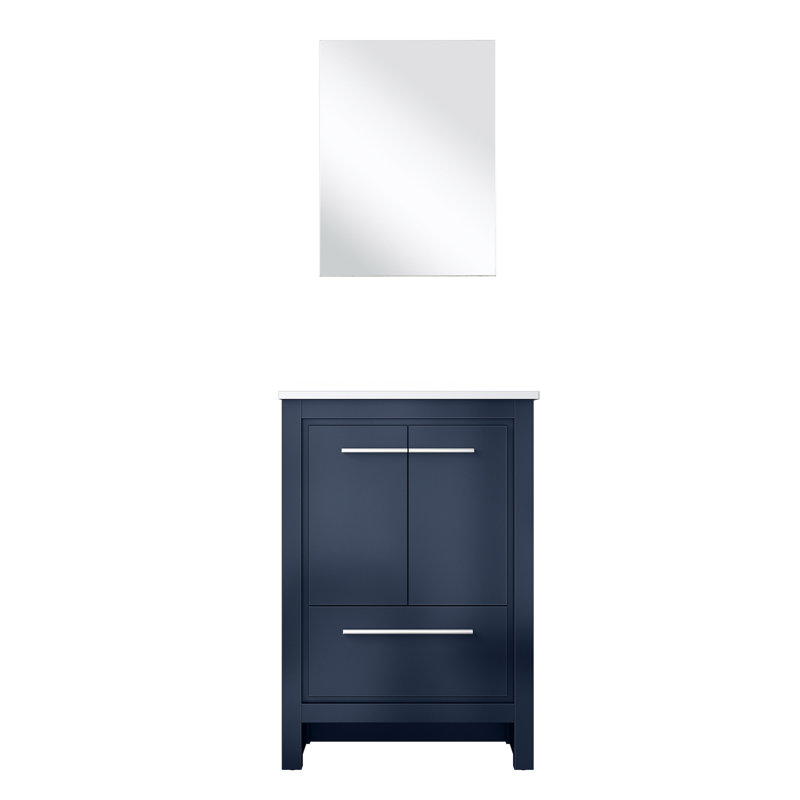Meuble-lavabo bleu marine 24 po x 20 po avec surface en marbre de culture et miroir de 18 po à fermeture en douceur et avec suffisamment de rangement pour les armoires
