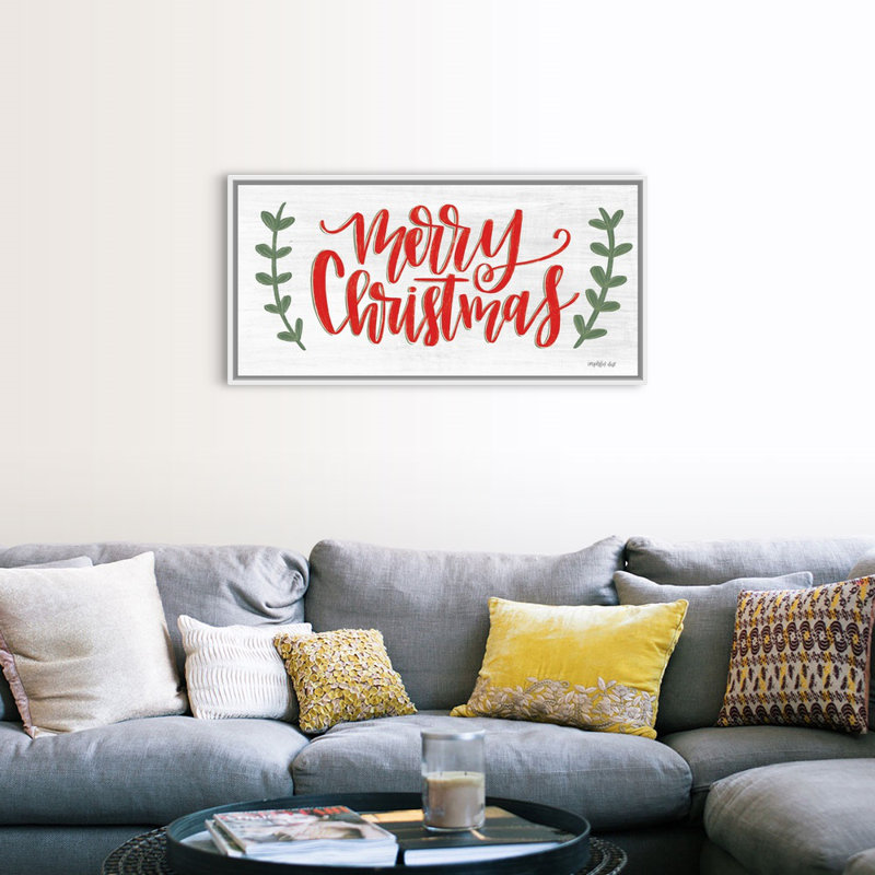 «Merry Christmas» par Imperfect Dust - peinture sur toile tendue, H 11,25 po x l 21,25 po, Cadre blanc