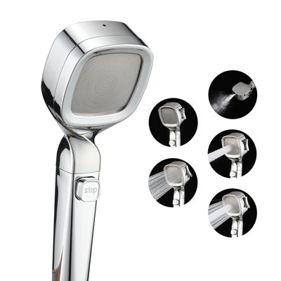 Pomme de douche à haute pression à 4 jets avec tuyau 60 po et interrupteur de pause en chrome
