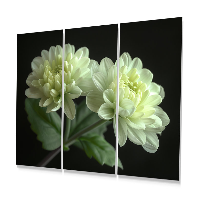 «Green Monicolom Mums Flowers Bouquet» - ensemble de salon d'art mural Mums, H 32 po x l 48 po x P 1 po