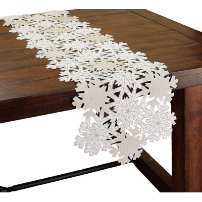 Shimmer Snowflake Embroidered Cutwork Table Runner