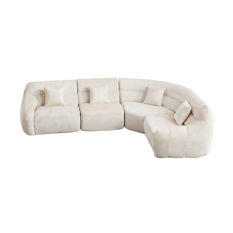 Canapé modulaire incurvé modulaire avec coussins 123,2 po Boneless, Chenille beige