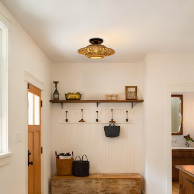 Bamboo Woven Flush Mount Ceiling Light for Bedroom