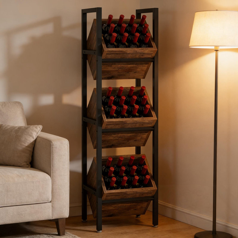 Support à vin avec 3 paniers en bois