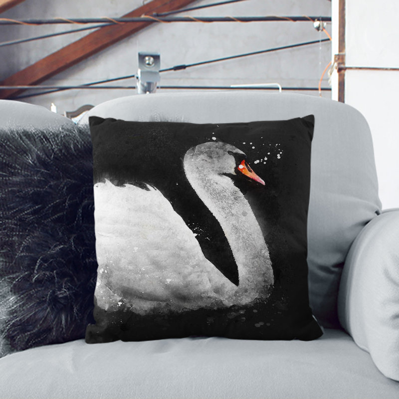 Swan Swimming Paint Splash Cushion with Filling, Stone, 40cm H x 40cm W x 15cm D