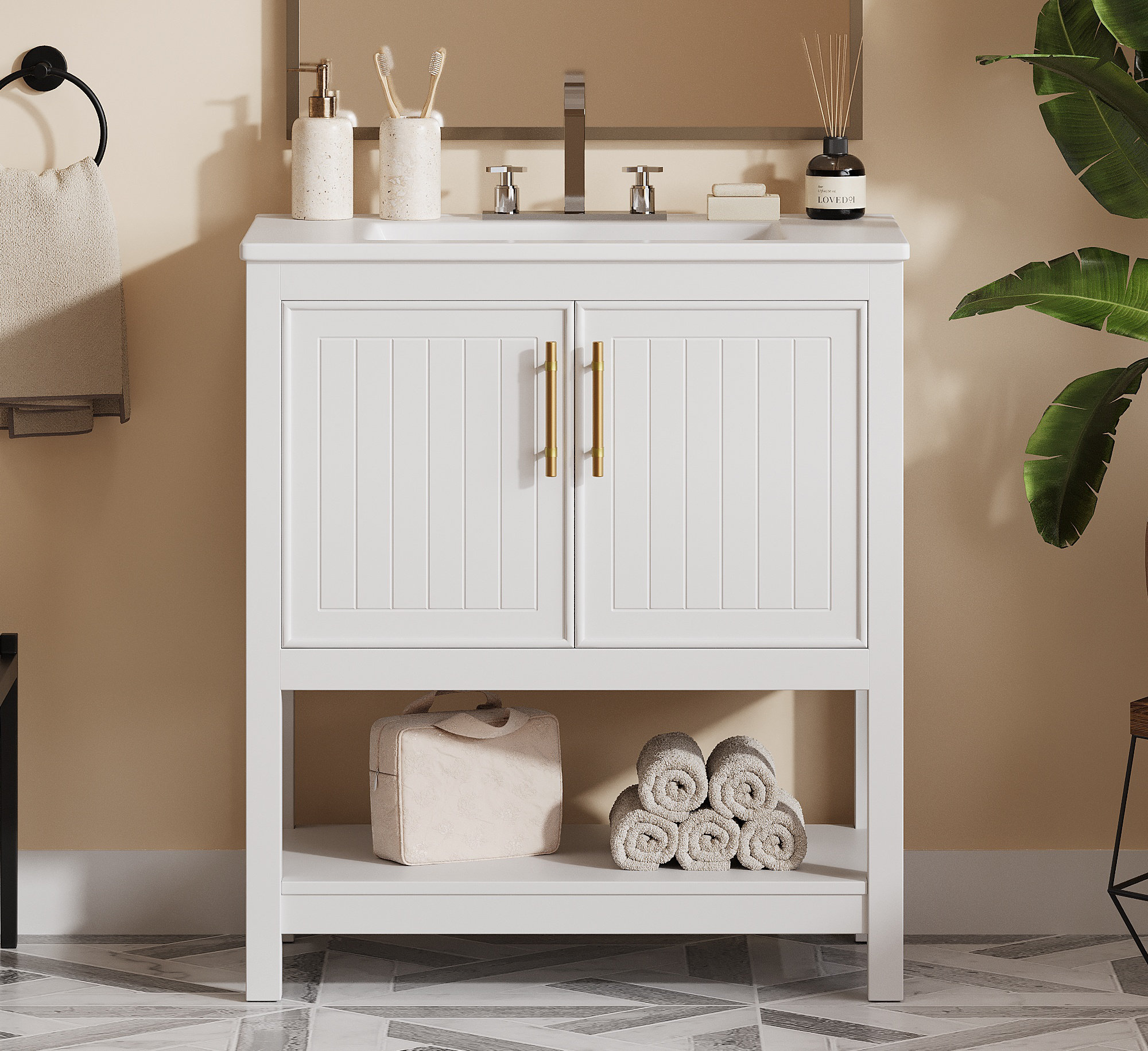 Winston Porter 30-Inch Bathroom Vanity with Ceramic Sink and Versatile Storage - Ideal | Wayfair