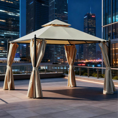 Gazebo 10' x 10' Steel Outdoor Patio Gazebo with Polyester Privacy Curtains