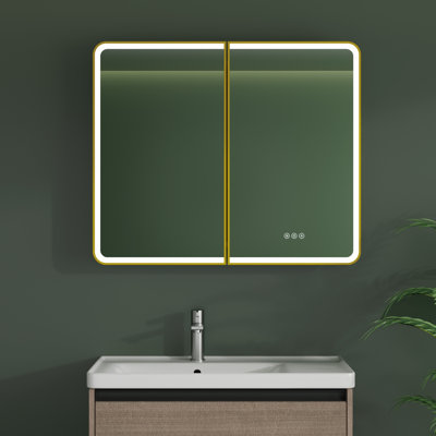 Pharmacie à DEL avec miroir, lumière à intensité variable, antibuée, fonction mémoire, très grand espace de rangement, tablettes réglables en verre, montage encastré ou en surface, homologué ETL Brendyn l 32 po x H 30 po
