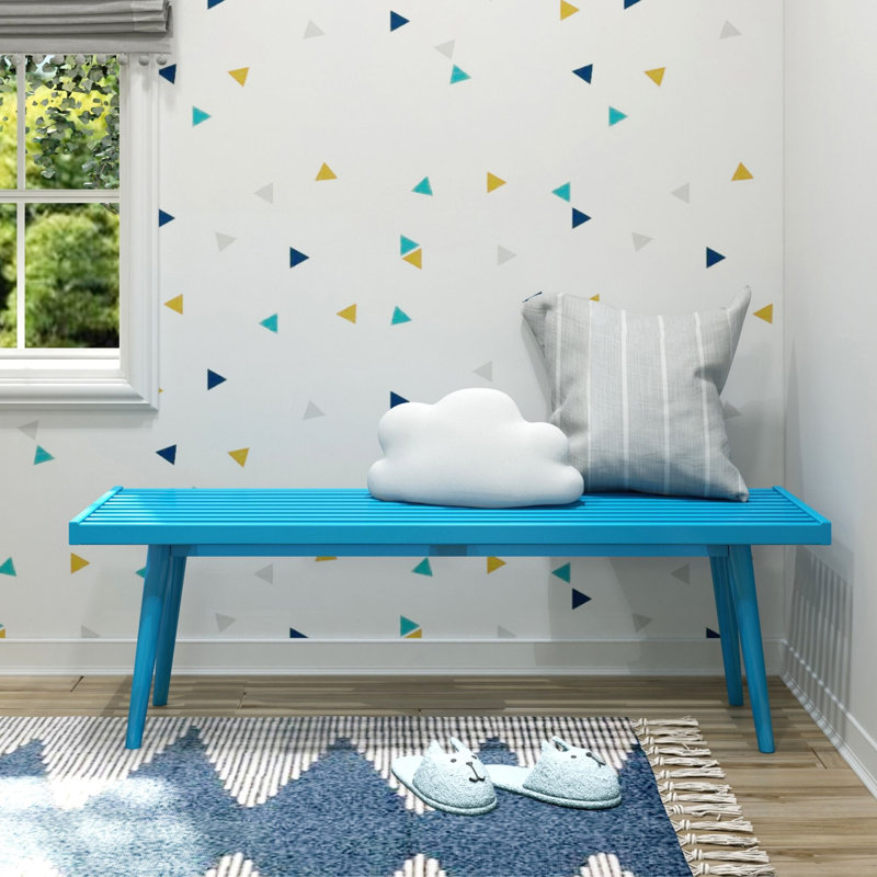 Banc en bois Levitus, Bleu sarcelle, H 17,5 po x l 56,25 po x P 16,5 po