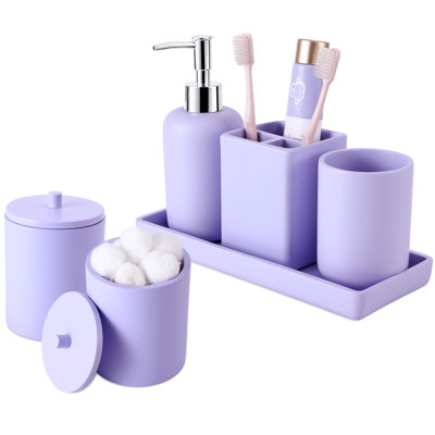 Resin 6 Pcs Bathroom Set Complete With Toothbrush Holder, Lotion Soap Dispenser, 2 Holder Dispensers,vanity Tray,bathroom Tumbler - Countertop Vanity Organizer - Bathroom Accessories Set