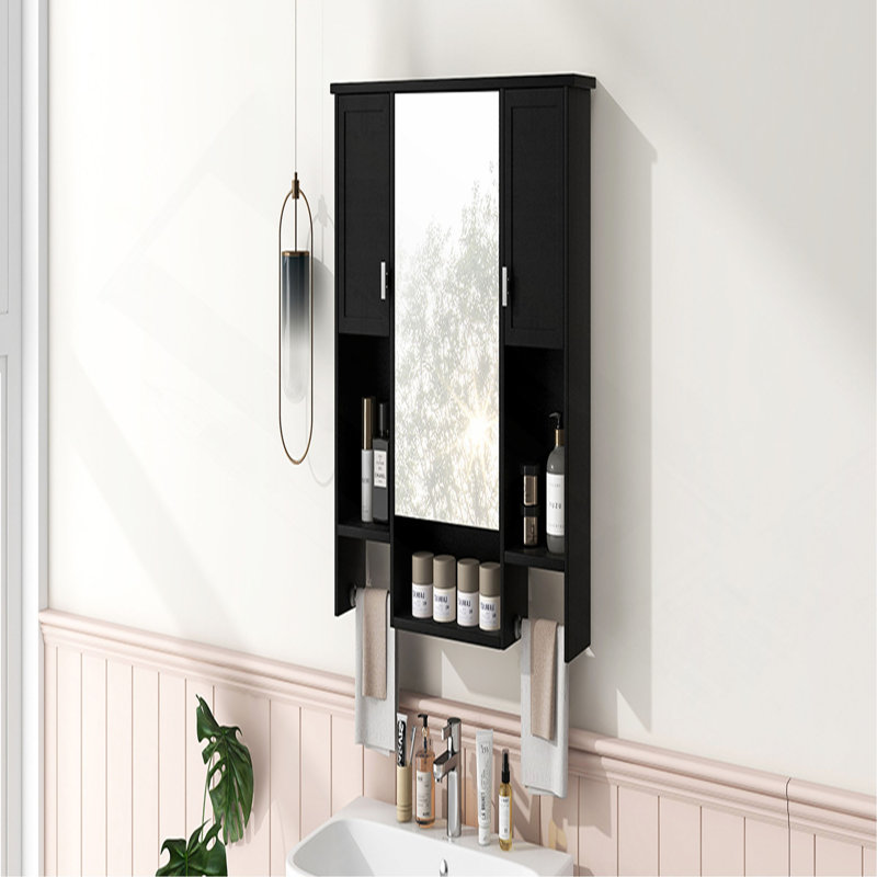 Armoire de rangement murale moderne 35 po x 28 po, armoire de salle de bain murale avec miroir, armoire à pharmacie avec barre à serviettes