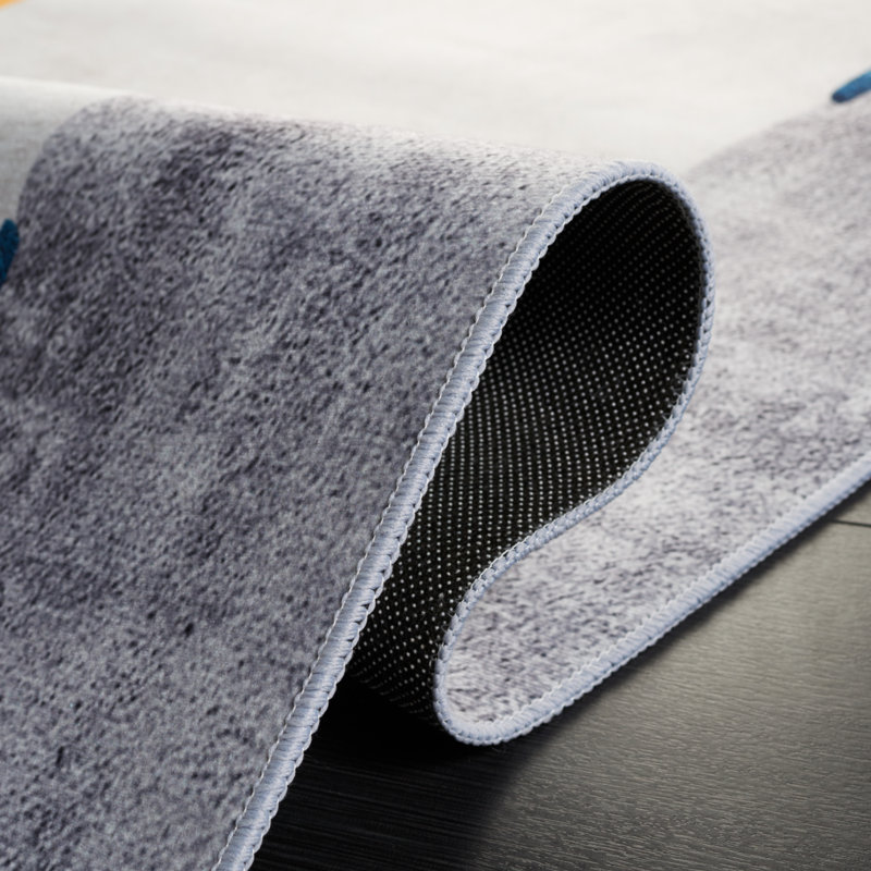 Gray and Blue Abstract Synthetic Washable Area Rug