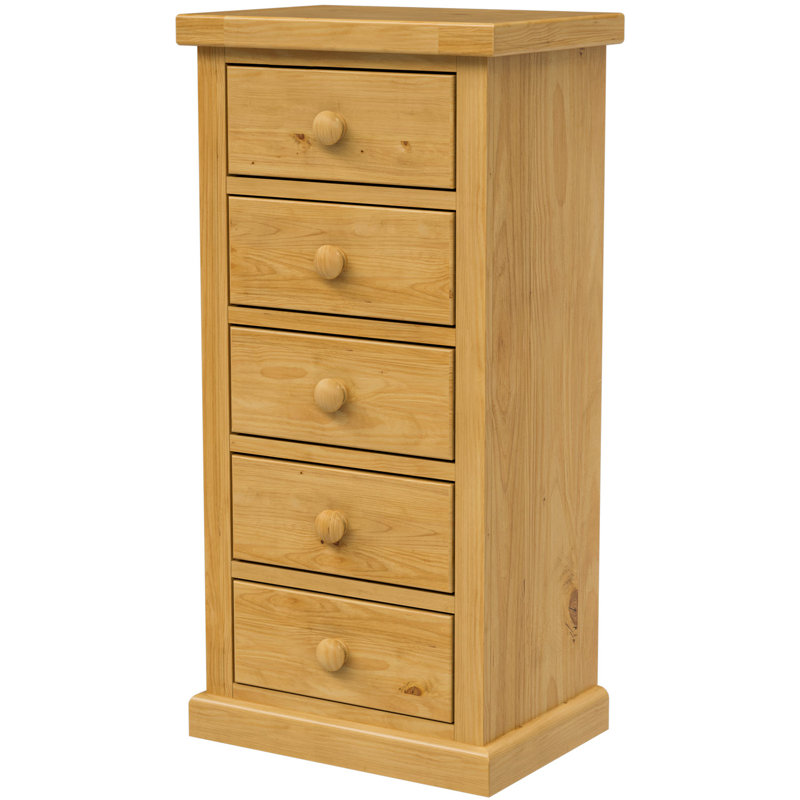 Chunky Solid Wood 51 cm W Chest of 5 Drawers