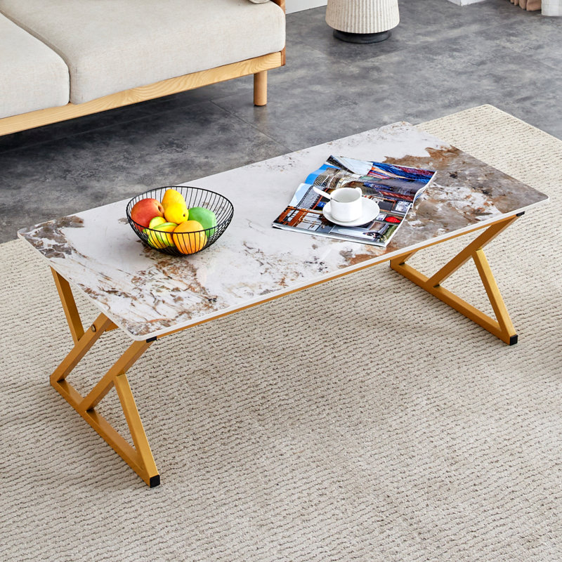 Table basse Rock Slab avec pieds en métal doré, Doré