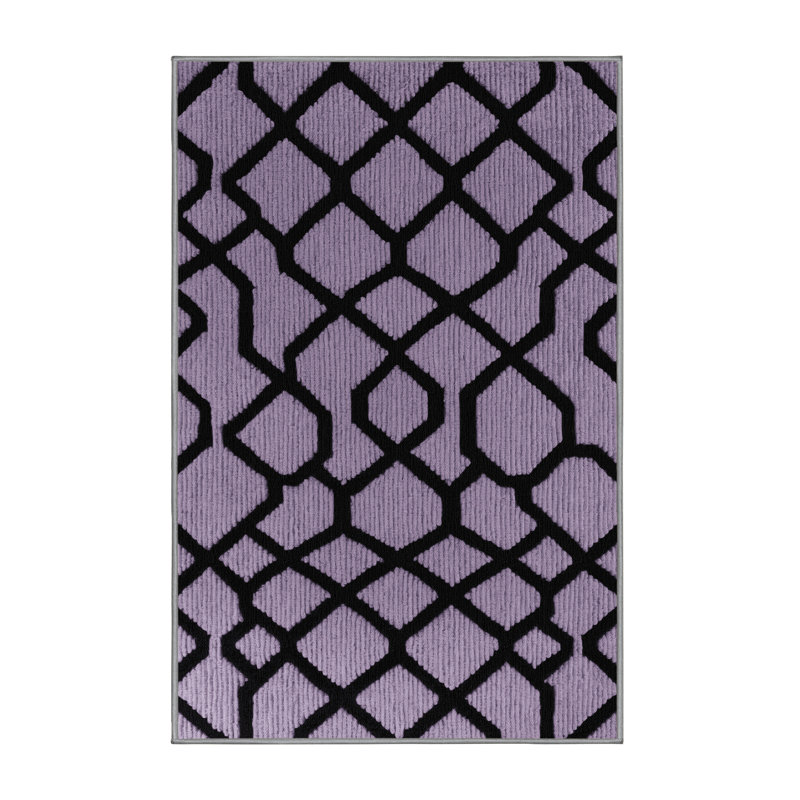 Tapis rose à motif treillis lavable à la machine, Rectangle 5 pi x 7 pi