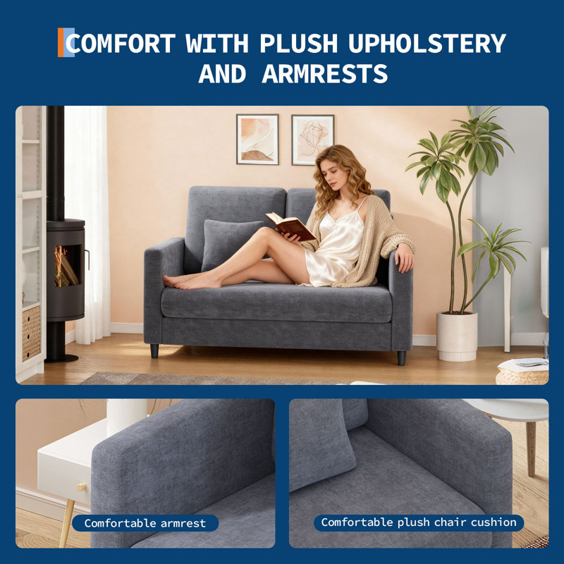 51.9" Small Space Lovesofa with Plush Teddy Fabric and Spring Cushion, 450lb Capacity, Gray