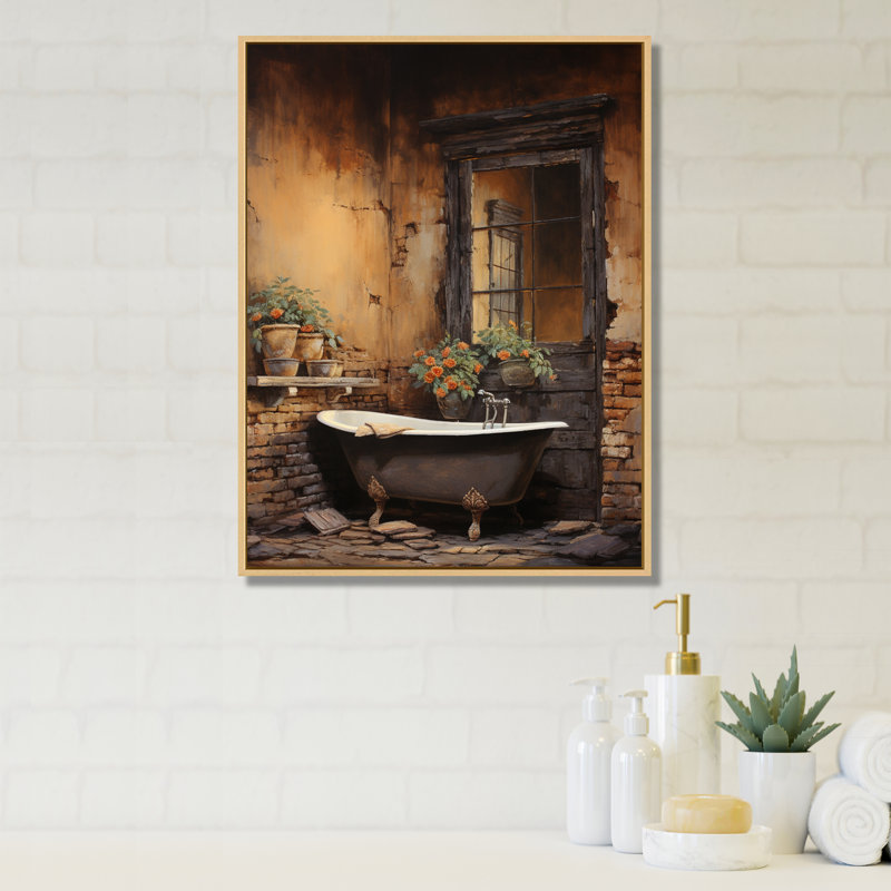 Bentina Bathroom Rustic Charm I - Art mural de salle de bain, H 40 po x l 30 po x P 1,5 po, Cadre flottant en érable