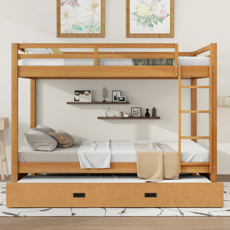 Queen Over Queen Bunk Bed With Trundle, Wood