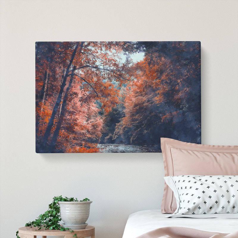 Stream Behind The Red Trees - Wrapped Canvas Print, 40cm H x 60cm W x 3cm D