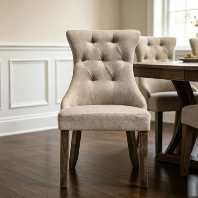 Ensemble de 2 chaises d'appoint bicolores, chaises de salle à manger rembourrées en tissu beige avec finition en bois gris récupéré, chaises d'appoint de style campagne moderne pour la décoration intérieure
