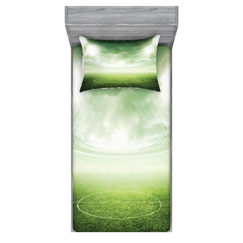 Twin Green Soccer Field Microfiber Sheet Set
