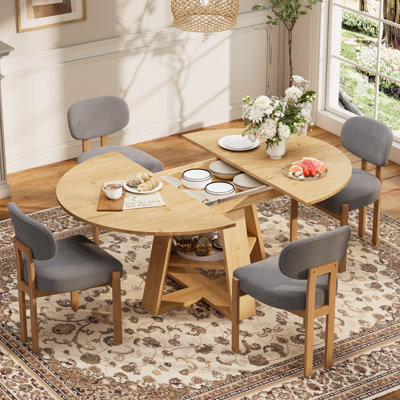 Ensemble de salle à manger multifonctionnel extensible de 43,3 po à 59 po avec tablette de rangement et chaises en tissu de chenille, table de salle à manger familiale peu encombrante