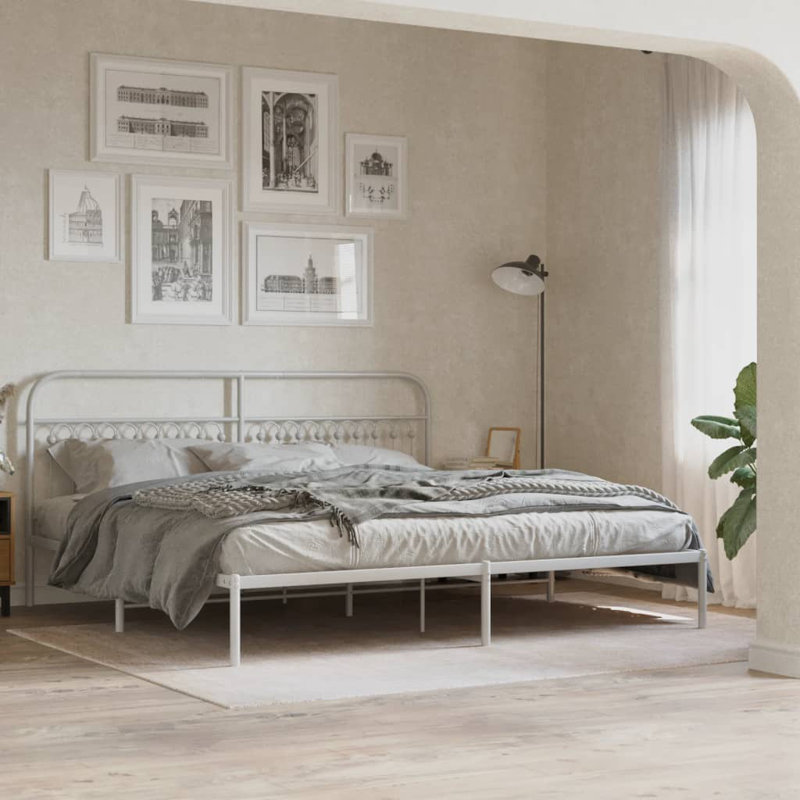 Vidaxl Bed Frame with Metal Headboard, White, 183cm x 213cm