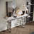 Silver Console Table, 55" Rectangle Grey Sintered Stone Sofa Table With Geometric Base, Modern Entryway Table For Home, Office