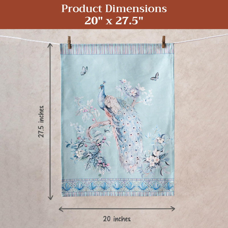 Maison d'Hermine Peacock Utopia - Ensemble de 3 torchons de cuisine 100 % coton turquoise pastel - 51 x 70 cm