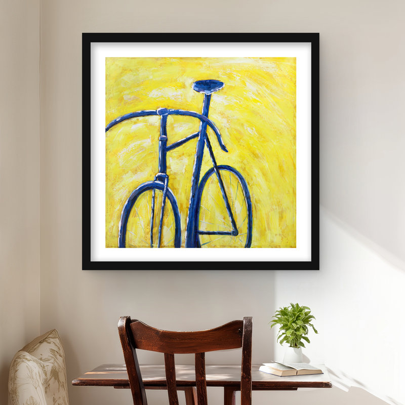 Vélo bleu sur fond jaune | Décoration moderne encadrée