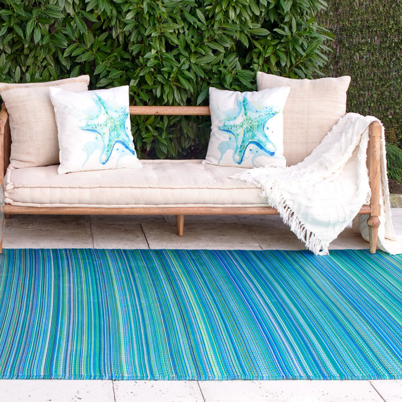 Outdoor Rug Plastic Straw Rug Waterproof Patio Amyree, Cancun - Turquoise & Moss Green, Square 8'