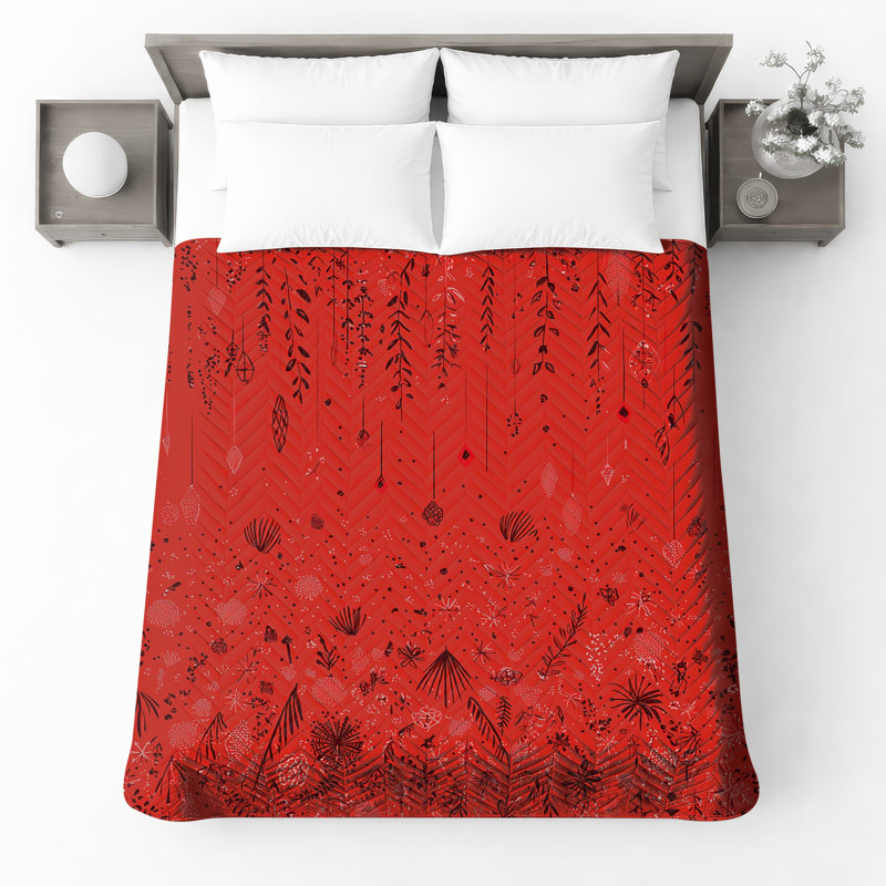 Couvre-lit matelassé à motif floral rouge toutes tailles, Double