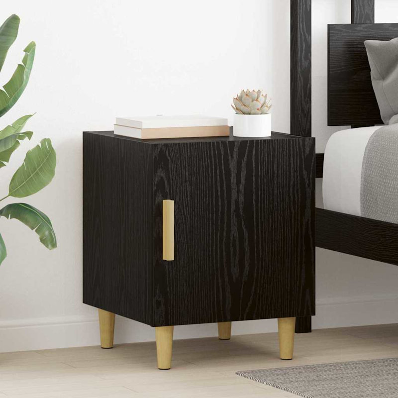 40cm W Manufactured Wood Bedside Table, Black Oak