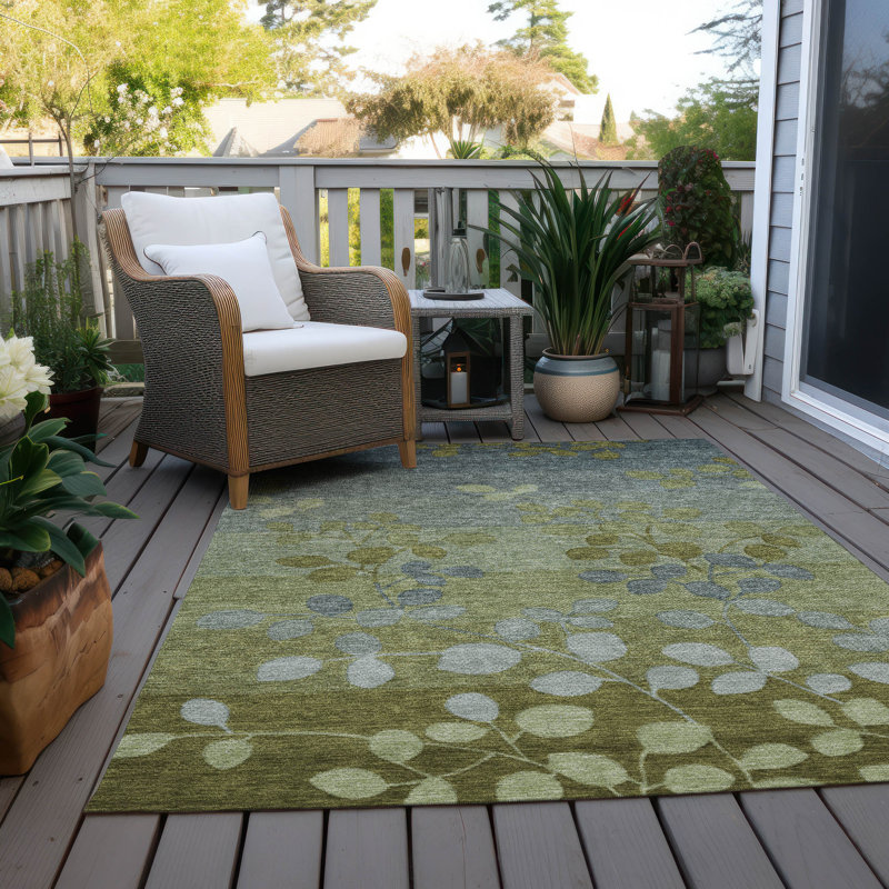 Tapis olive intérieur / extérieur lavable à la machine Xhevrie, Rectangle 5 pi x 7 pi 6 po