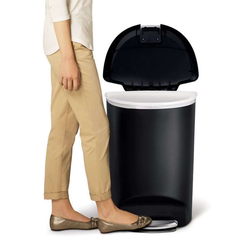 Simplehuman 50 Liter / 13 Gallon Semi-Round Kitchen Step Trash Can with Secure Slide Lock, Plastic, Black