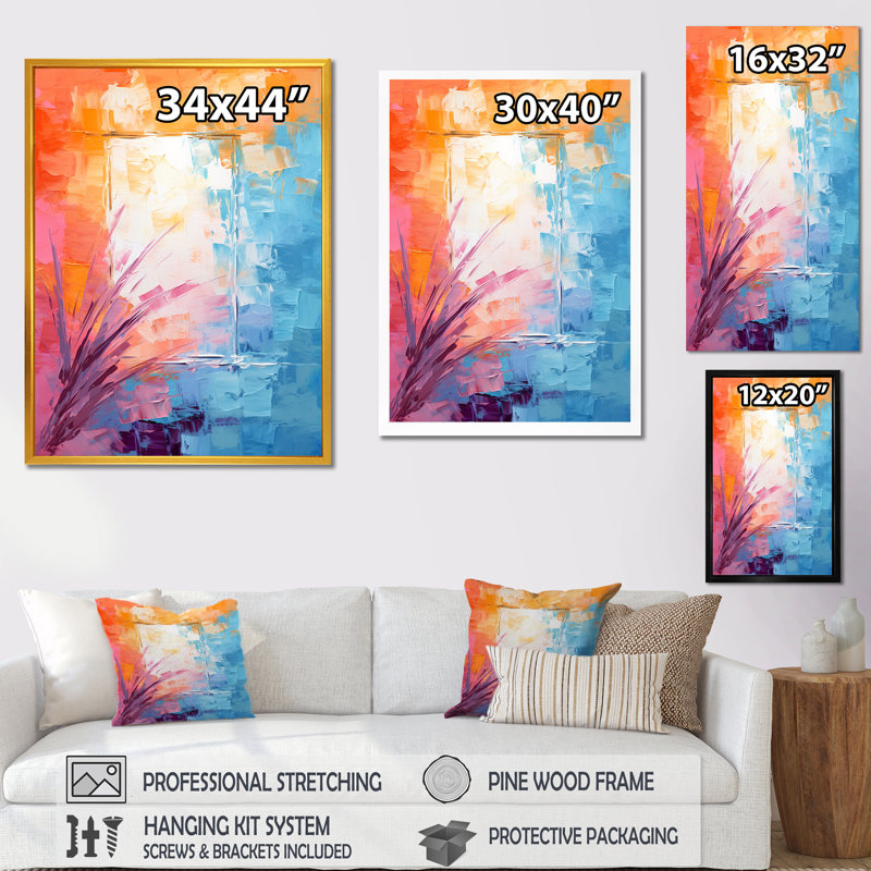 «Pastal Color Tropical Windows View 2», art mural floral abstrait, Cadre simple blanc, H 32 po x l 16 po x P 1 po
