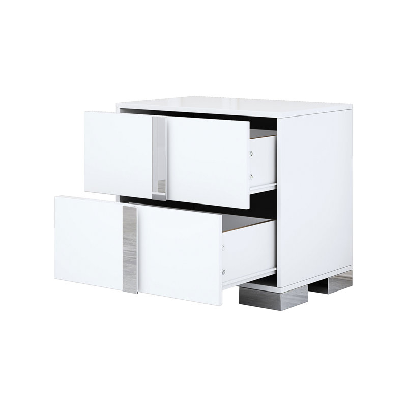 Table de chevet moderne 2 tiroirs Gundela, Blanc