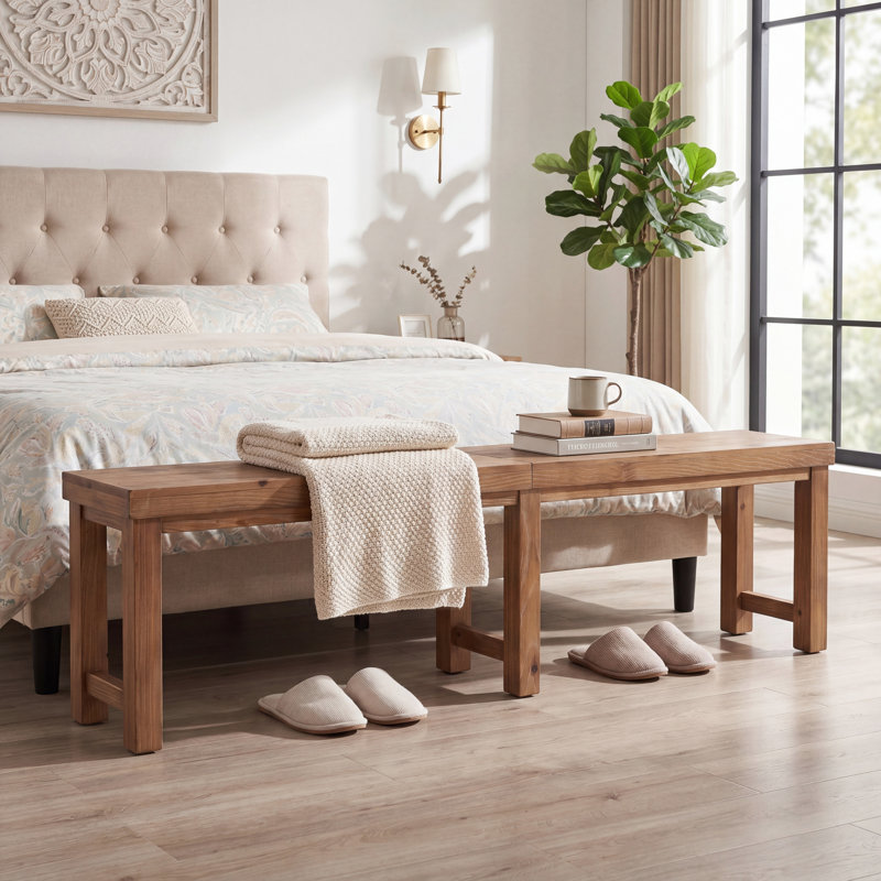 Farmhouse Brown Solid Wood Dining Bench