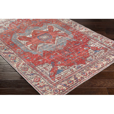 Kay Red Machine Washable Area Rug