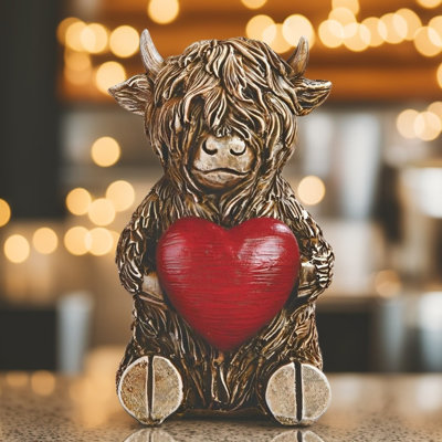 5"H Highland Cow with Heart Figurine