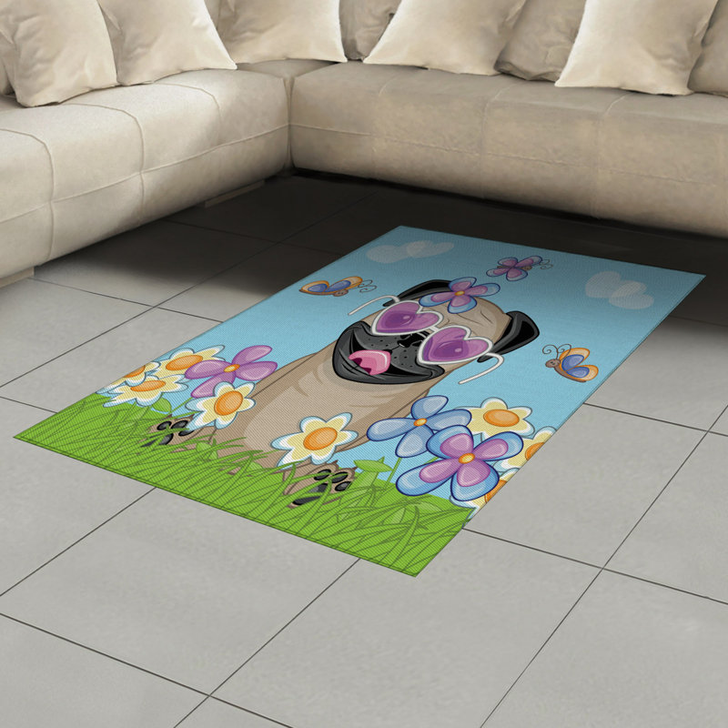 Pug High Density Long Fiber Poly Threads Decorative Area Rug Carpet, Rectangle 4' x 5'8"