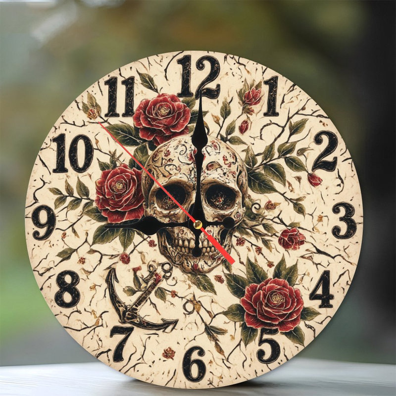 Tête de mort en forme de crâne avec ancre de roses