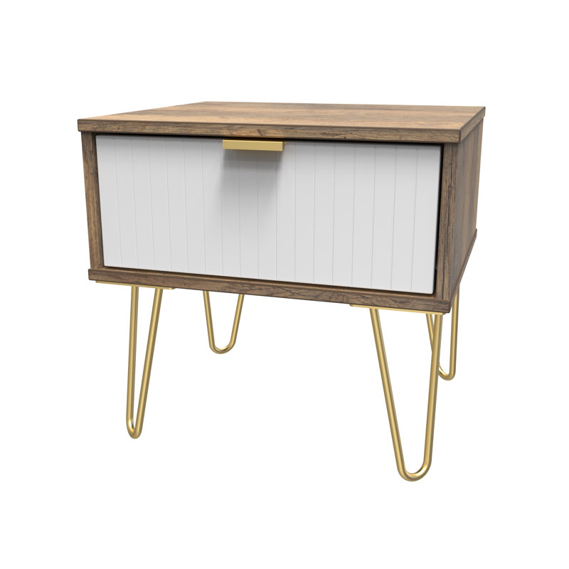 Baudelia 45cm W Manufactured Wood Bedside Table, White/Brown