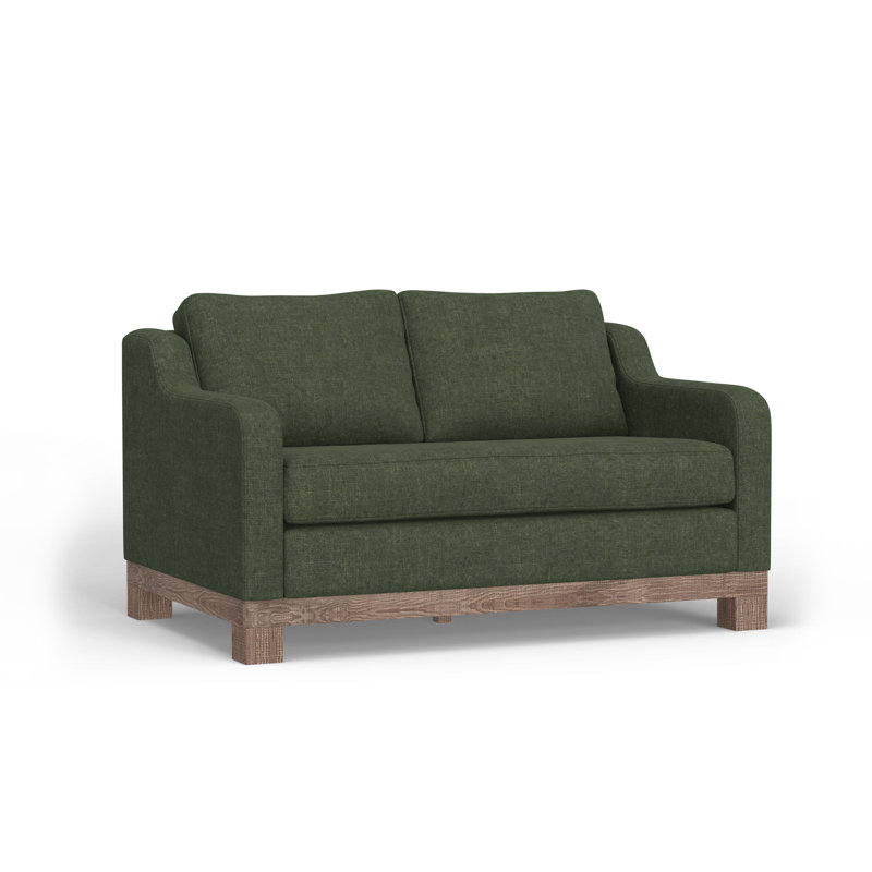 Structure et base en bois Ditte, causeuse, H 36,75 po x l 60,5 po x P 38,5 po, Polyester vert olive
