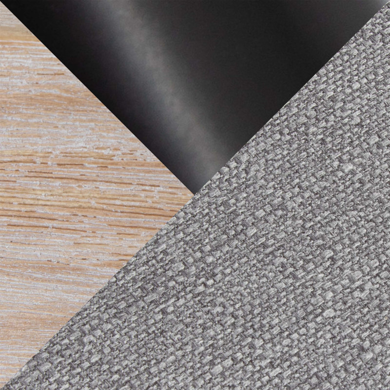 Ensemble de 2 tabourets pivotants de 30 pouces à hauteur fixe avec structure en bois blanchi, siège en tissu gris clair, garnitures cloutées en laiton et repose-pieds en métal noir.