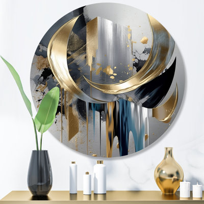  Abstract Golden Grey Metal Abstract Round Wall Decor