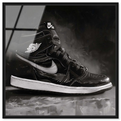 Black Night Sneaker Framed High-Gloss Acrylic Glass Wall Art Sneaker Head Prints by Art Remedy, Black Frame, 12 x 12