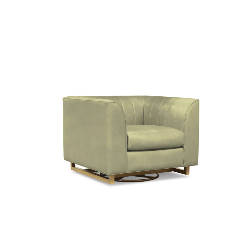 Remy Leather Swivel Tufted Armchair, Ivory (Cartier), Satin Brass