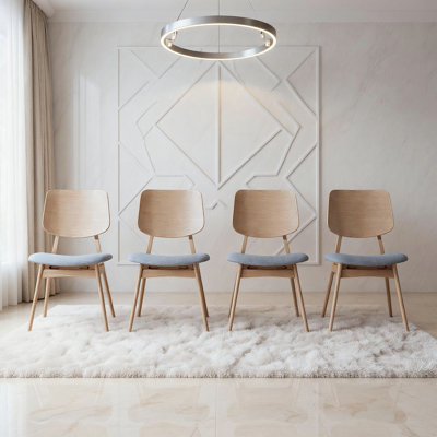 Chaise de salle à manger en bois avec coussin gris Tyler (ensemble de 4), frêne blanc