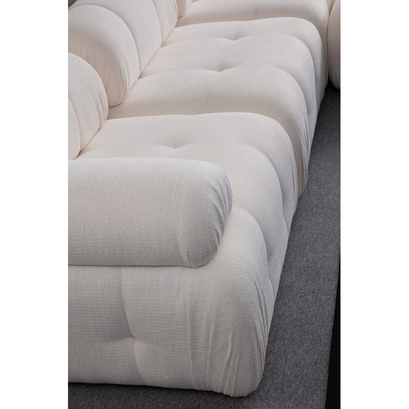 Canapé moderne 3 places, blanc, 114,2 po x 37,4 po x 29,5 po | Structure durable en bois de hêtre et en carton, tissu doux 100% polyester | Mousse de 28 po gris doux et garniture de plumes 24 po | Pieds élégants en plastique noir, parfaits pour le salon